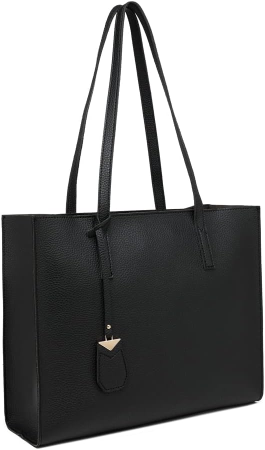 Women's Tote Bag Large Handbag Soft Leather Simple Shoulder Bag with Zipper for School Work Leisure (A-Black)