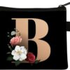 FAVORTALK Coin Purse Women Initial Purse Small Coin Pouch Portable Coin Bag Zipped Mini Slim Coin Purses for Girls Men Black Flowral Wallets - 13604