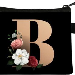 FAVORTALK Coin Purse Women Initial Purse Small Coin Pouch Portable Coin Bag Zipped Mini Slim Coin Purses for Girls Men Black Flowral Wallets - 13604