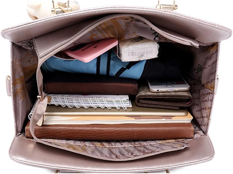 Women PU Leather Handbag Top Handle bag Messenger Bag Shoulder Bag Tote Bag Card Purse in Gold (4 Pcs Set)