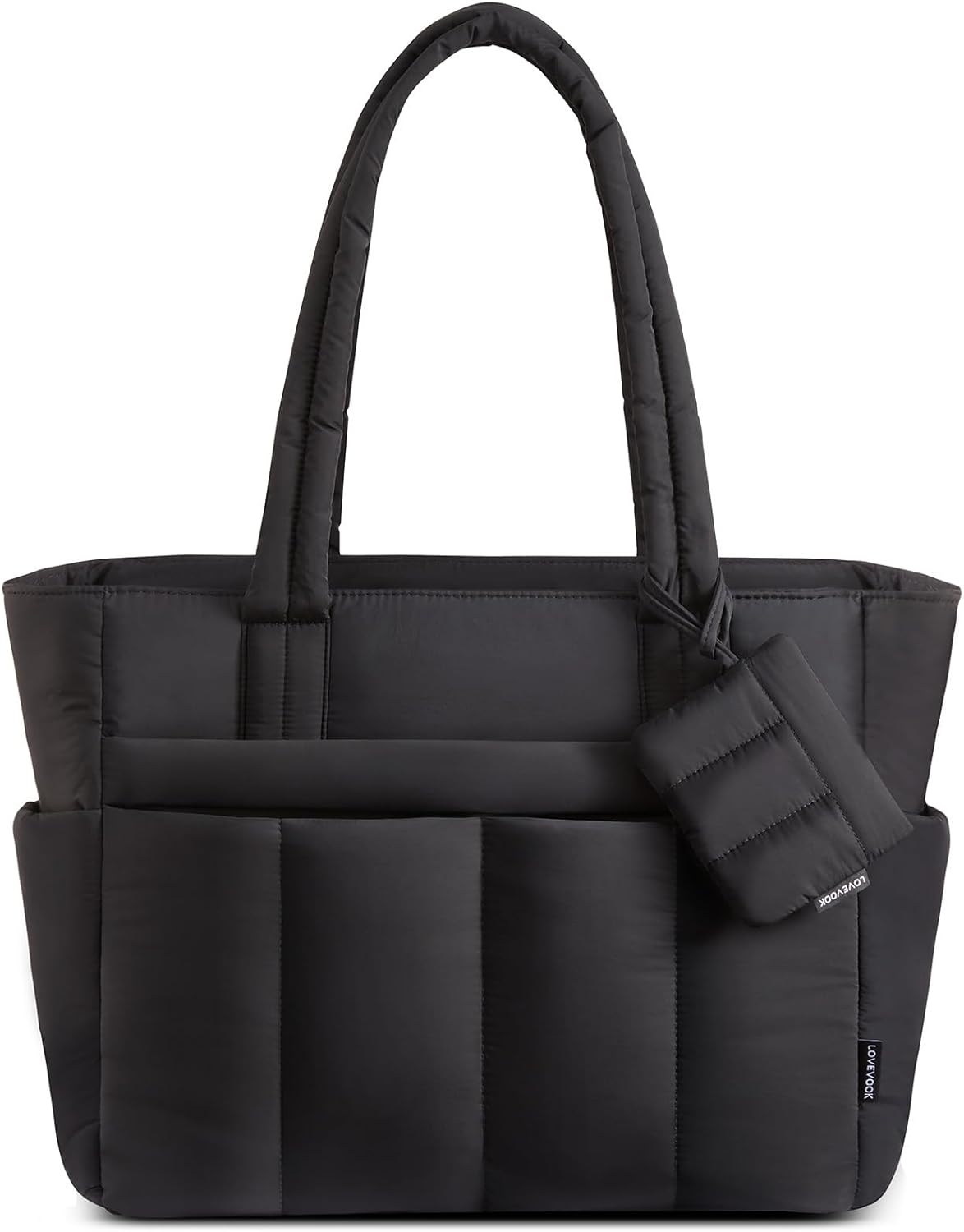 LOVEVOOK Tote Bag for Women, Lightweight Puffer Laptop Handbags Work Bags with Zip and Compartments, Large Capacity Quilted Shoulder Bag for Work, School, Travel, Beach, Gym