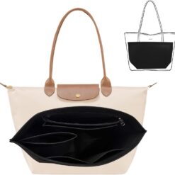 Bag Organiser, Tote Bag Organizer Insert With Zipper ,Purse Insert Organizer, Multi Pocket Felt Handbag Wallet Organizers, Folding Handbag Felt Insert For Bag Organizer Insert for Longchamp (Black, L)