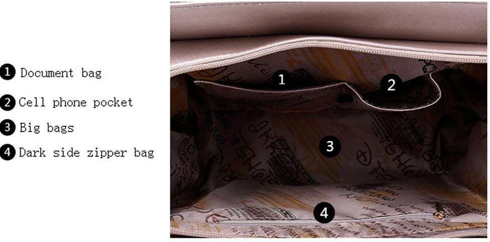 Women PU Leather Handbag Top Handle bag Messenger Bag Shoulder Bag Tote Bag Card Purse in Gold (4 Pcs Set)