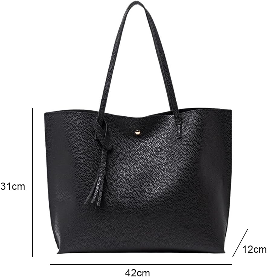 Ladies Handbag, Black Tote Bag for Ladies, Handbags for Women Soft Leather Large Capacity Waterproof Modern Handbag for Work School Shopping Leisure