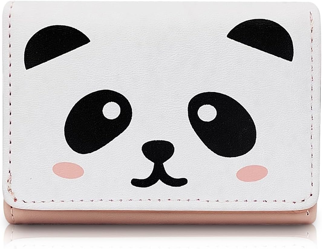 FuninCrea Small Ladies Purse Cute Panda Wallet for Women and Girls, PU Leather Women Wallet with 7 Card Slots and ID Windows, Womens Purse for Card, ID Card, Photo, Cash (Pink Panda)