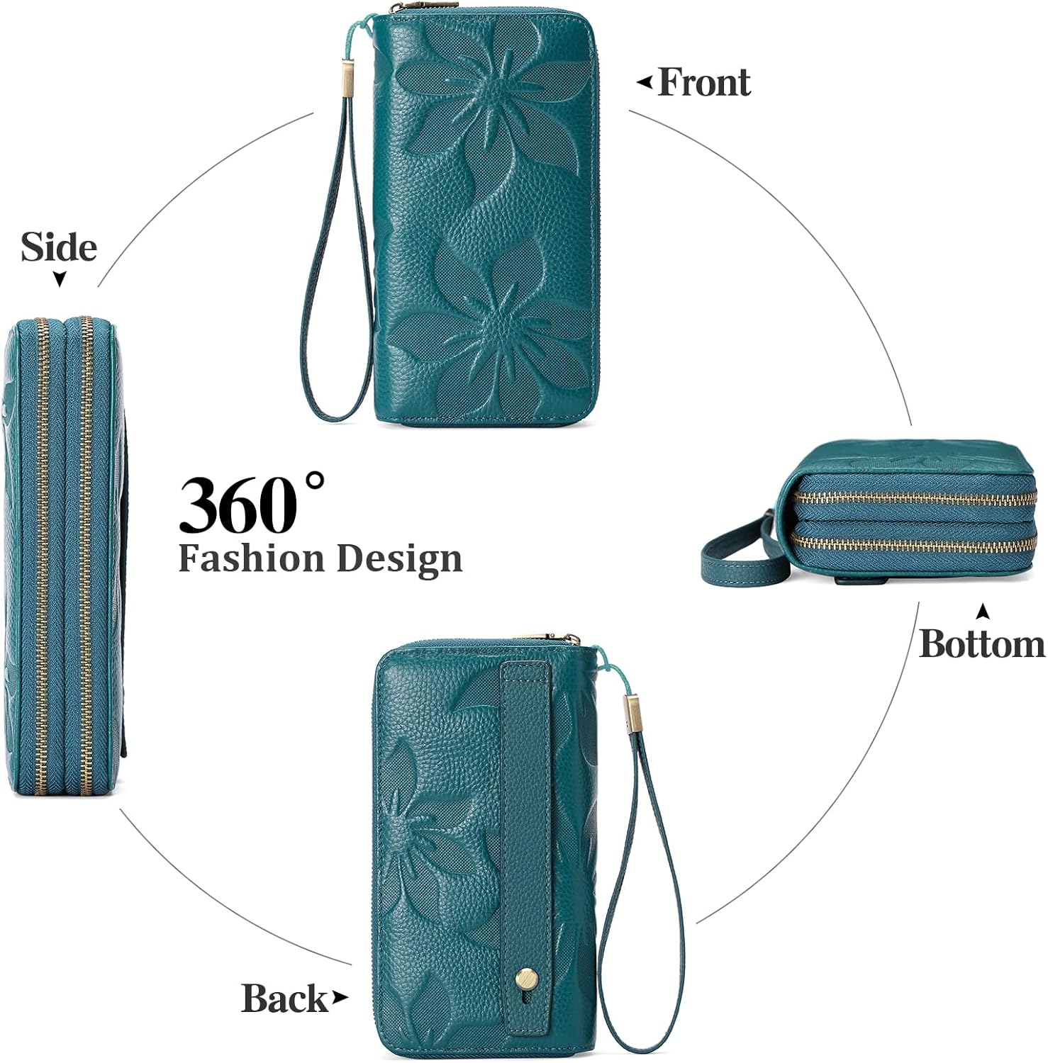 GAEKEAO Purses for Women Double Zipper Phone Clutch RFID Blocking Vegan Leather Wristlet Purse Large Capacity Long Credit Card Holder with Grip Hand Strap