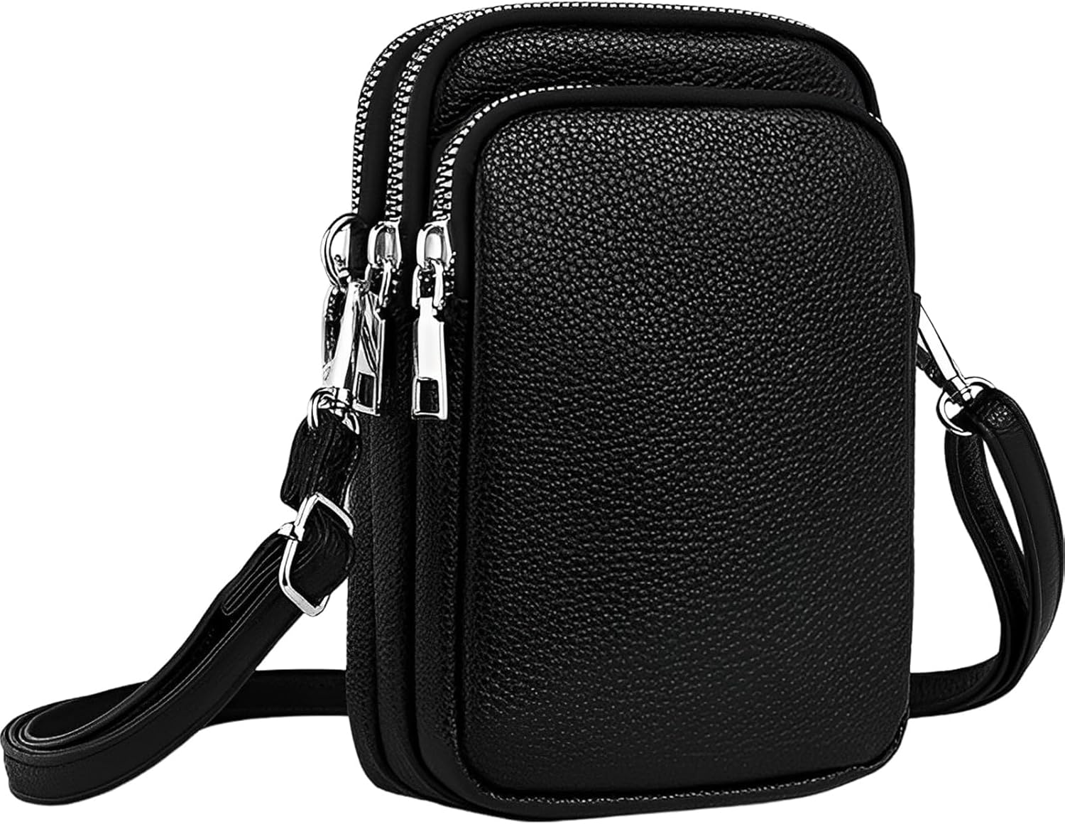Soft Vegan Leather Phone Crossbody Bag for Women 3 Layer Zipper Pockets Cell Phone Purse Wallet Mini Shoulder Handbags with Adjustable Strap