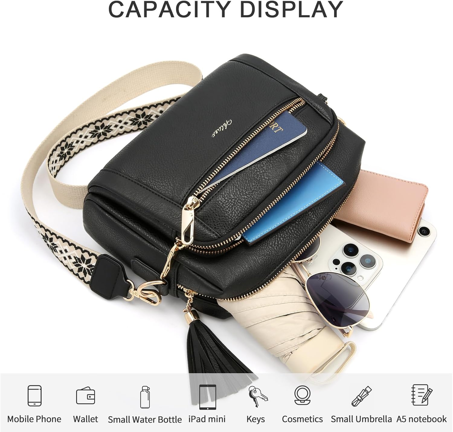 HILAEX Women's Cross Body Bags, Crossbody Bags for Women with Anti-Theft Function 4 Zip Compartments Women Shoulder Handbags with Adjustable Wide Strap