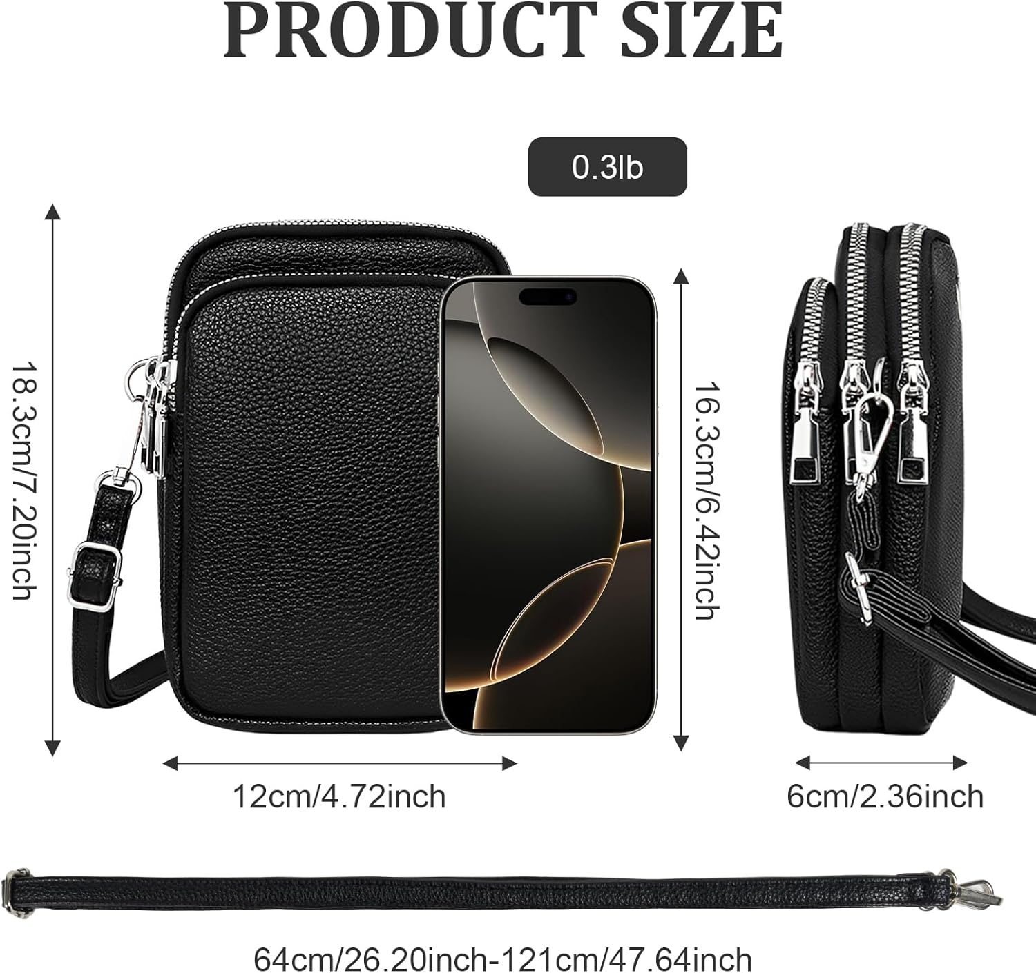 Soft Vegan Leather Phone Crossbody Bag for Women 3 Layer Zipper Pockets Cell Phone Purse Wallet Mini Shoulder Handbags with Adjustable Strap