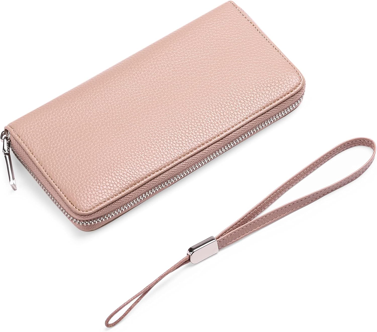 GOIACII Leather Women's Wallets, Large Capacity Long Ladies Purse Card Holder Purse for Women with RFID Blocking and Detachable Wrist Pink