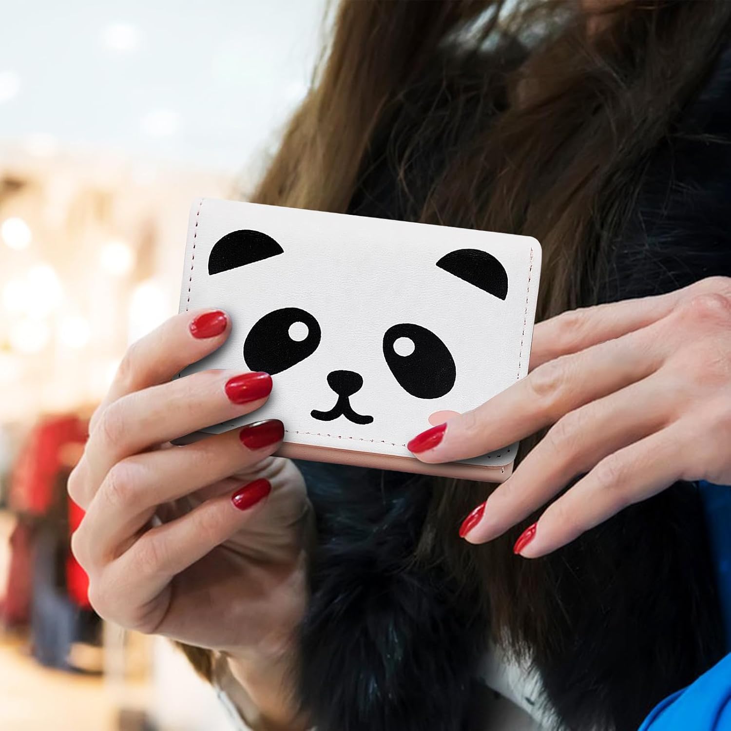 FuninCrea Small Ladies Purse Cute Panda Wallet for Women and Girls, PU Leather Women Wallet with 7 Card Slots and ID Windows, Womens Purse for Card, ID Card, Photo, Cash (Pink Panda)