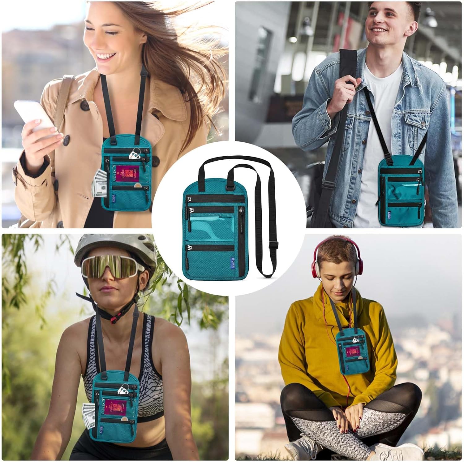 Travel Neck Wallet Passport Holder RFID Blocking Waterproof Passport Wallet Pouch Travel Document Holder Organiser Bag with Adjustable Neck Strap Men Women