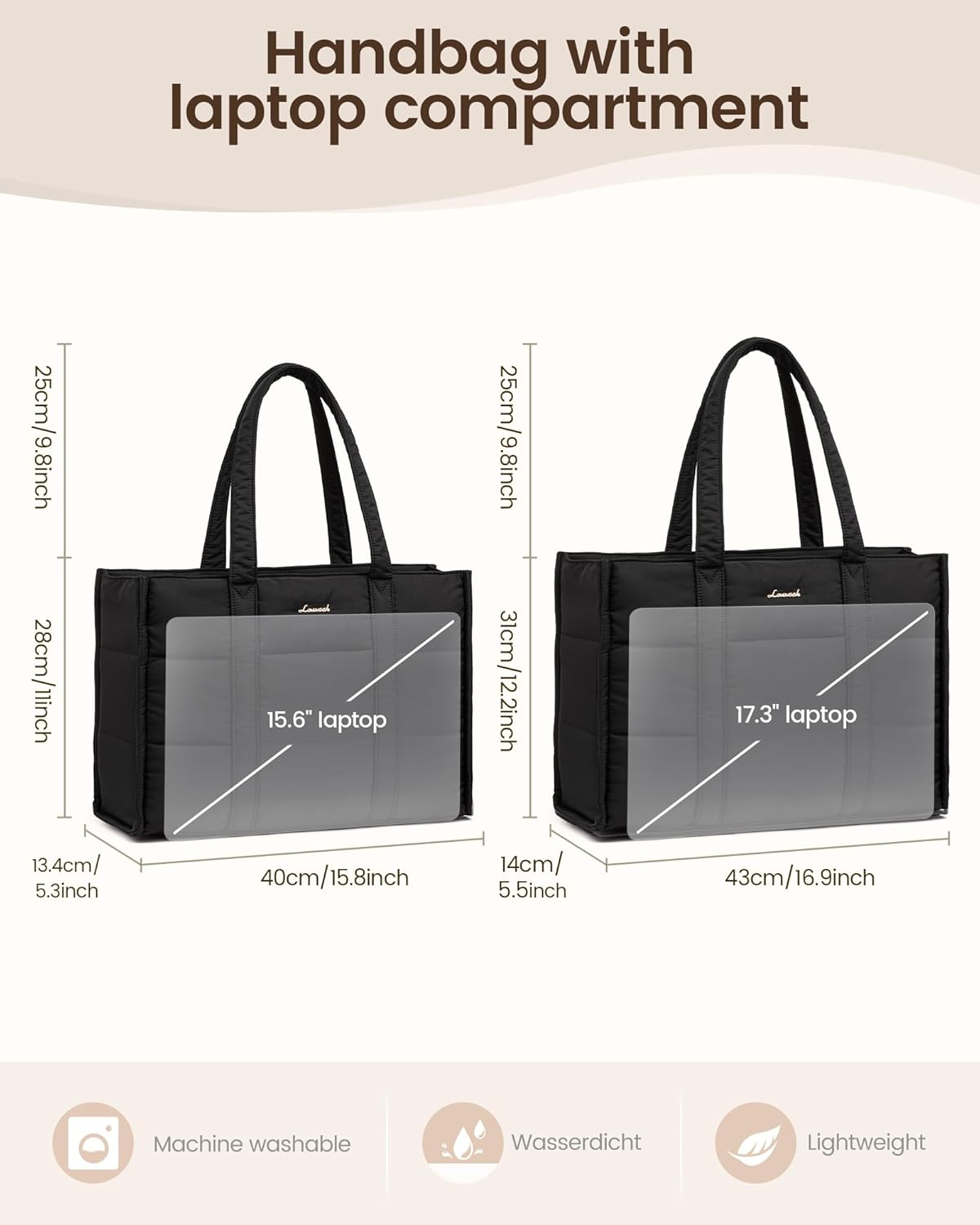 LOVEVOOK Tote Bags for Women, Puffer Quilted Work Bag Ladies Handbags with Zip, Large Womens Totes Hand Bag with Laptop Compartments for School Uni Teacher College