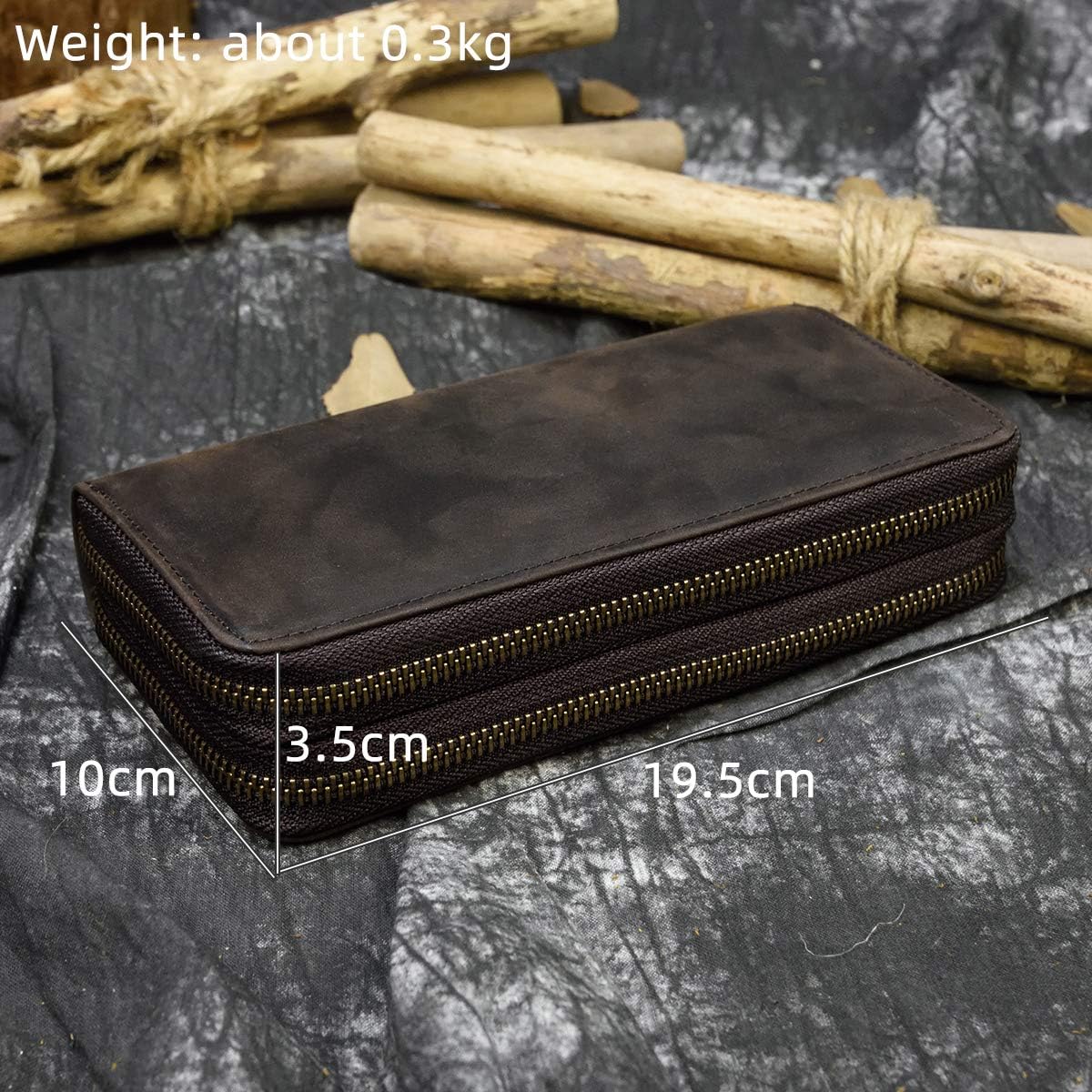 LUUFAN Men's Genuine Leather Long Wallet with Zipper Pocket Vintage Bifold Checkbook Purse