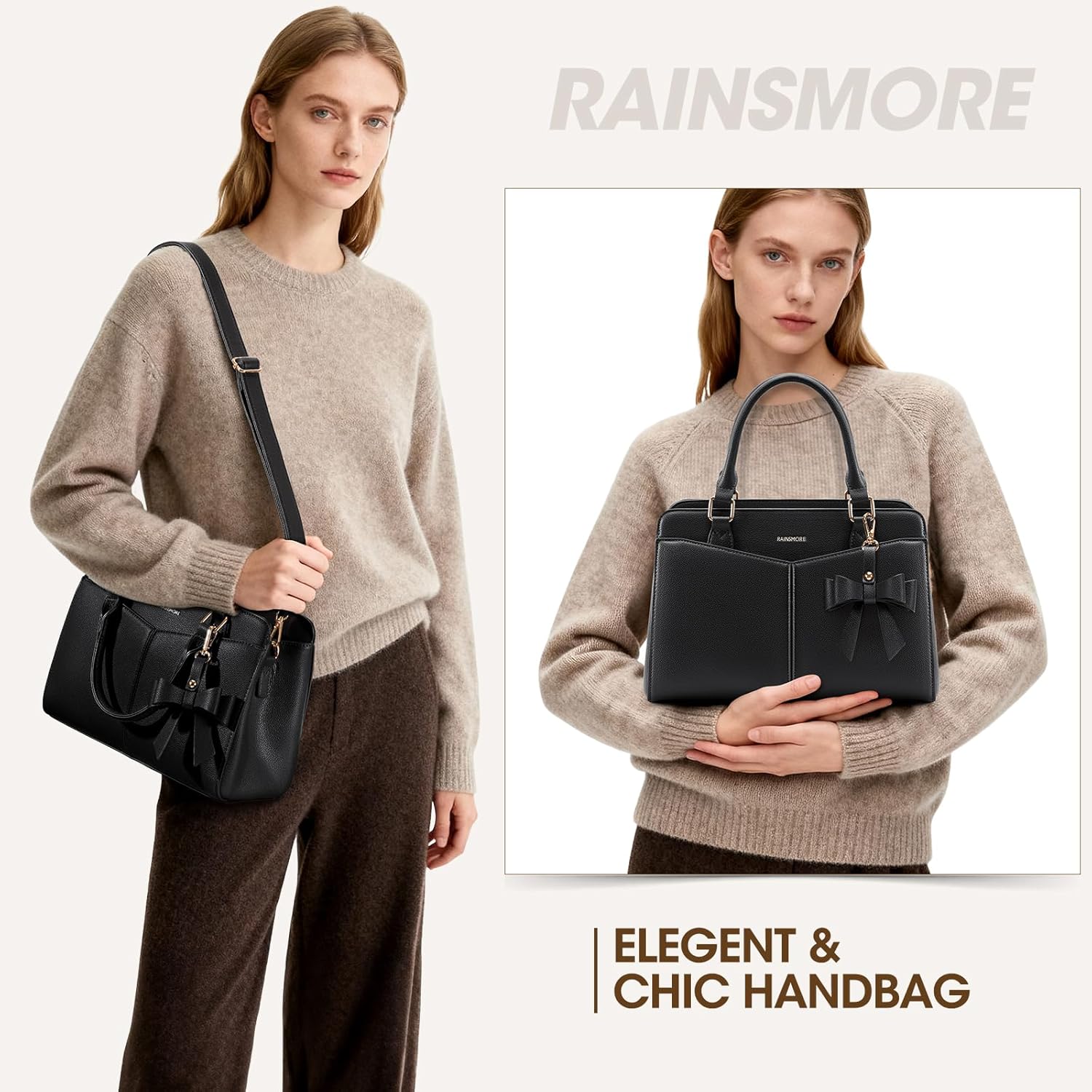 RAINSMORE Handbags for Women PU Leather Designer Handbags for Women Elegant Top Handle Shoulder Bag Tote Bag for Casual Travel