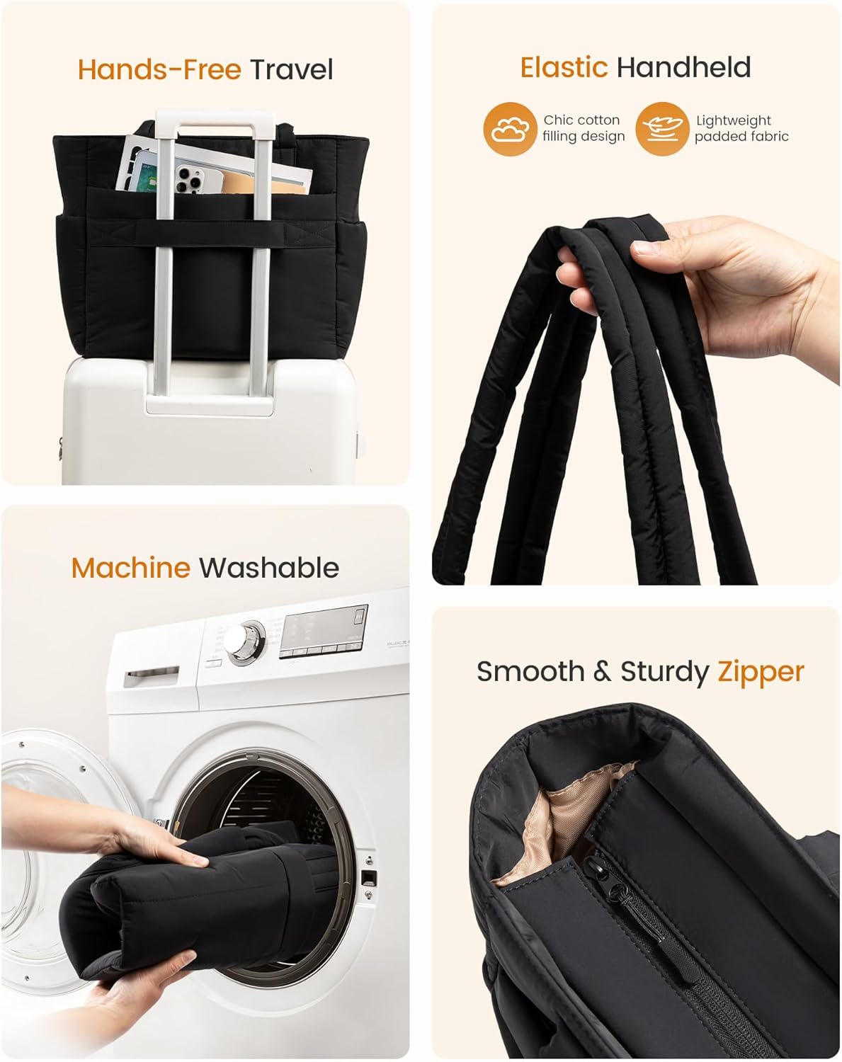 LOVEVOOK Tote Bag for Women, Lightweight Puffer Laptop Handbags Work Bags with Zip and Compartments, Large Capacity Quilted Shoulder Bag for Work, School, Travel, Beach, Gym