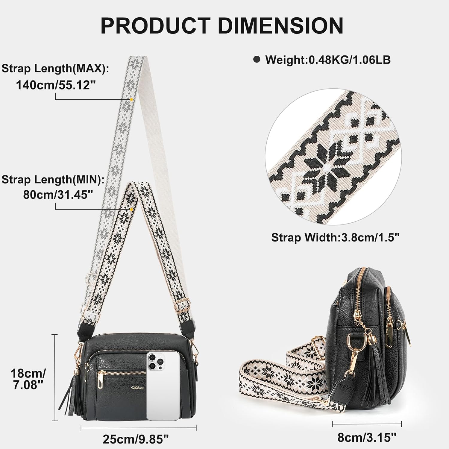 HILAEX Women's Cross Body Bags, Crossbody Bags for Women with Anti-Theft Function 4 Zip Compartments Women Shoulder Handbags with Adjustable Wide Strap