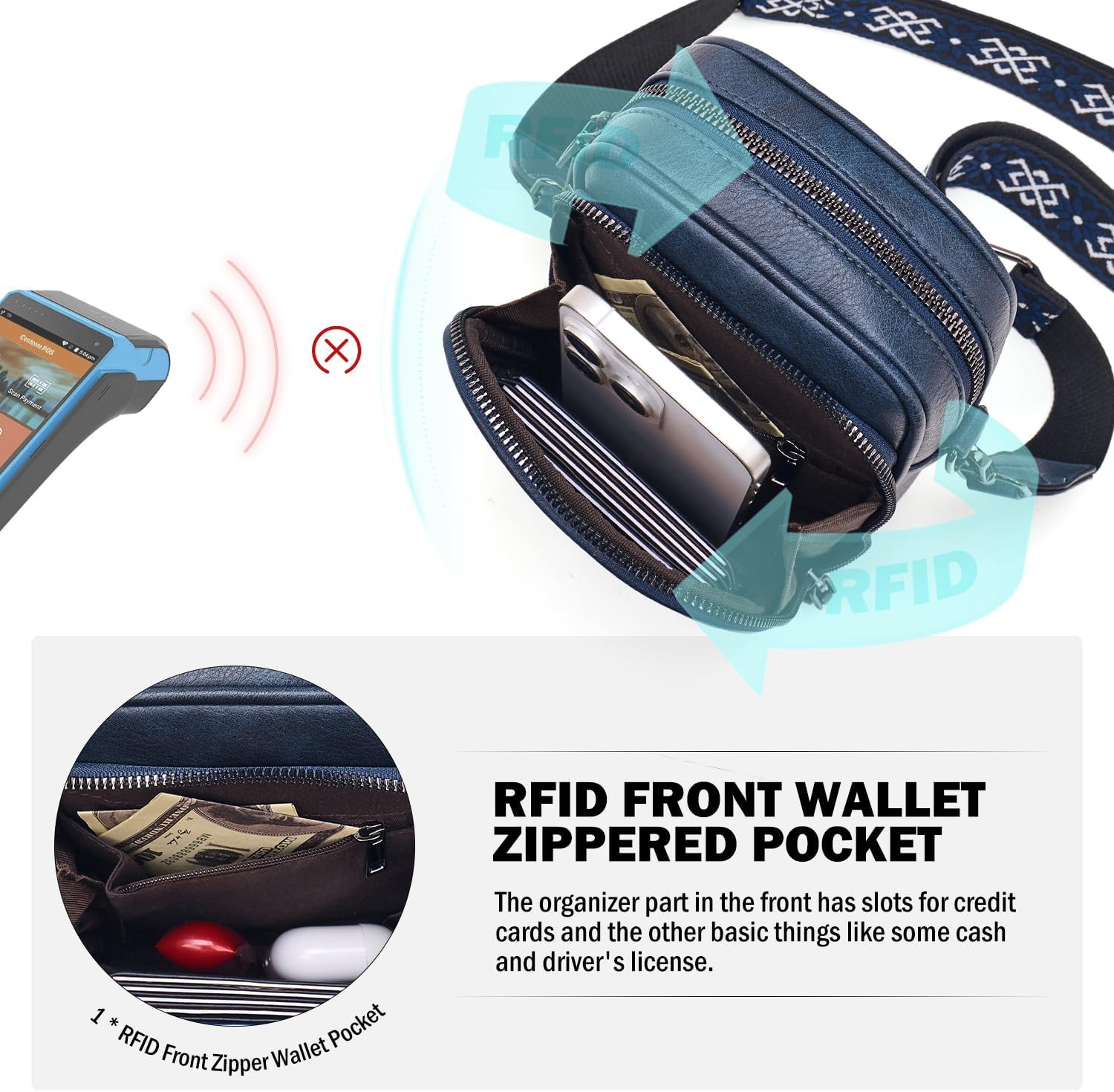 MUIIKOLA Small Crossbody Phone Bag,Women's RFID Blocking Large Capacity Phonebag, PU Leather Card Holder Purse and Handbags,Adjustable, Removable Shoulder Wide Strap