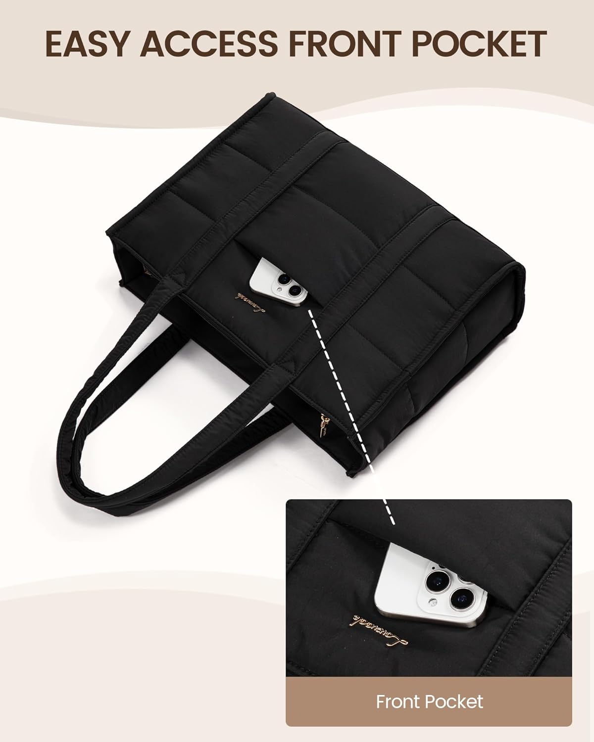 LOVEVOOK Tote Bags for Women, Puffer Quilted Work Bag Ladies Handbags with Zip, Large Womens Totes Hand Bag with Laptop Compartments for School Uni Teacher College