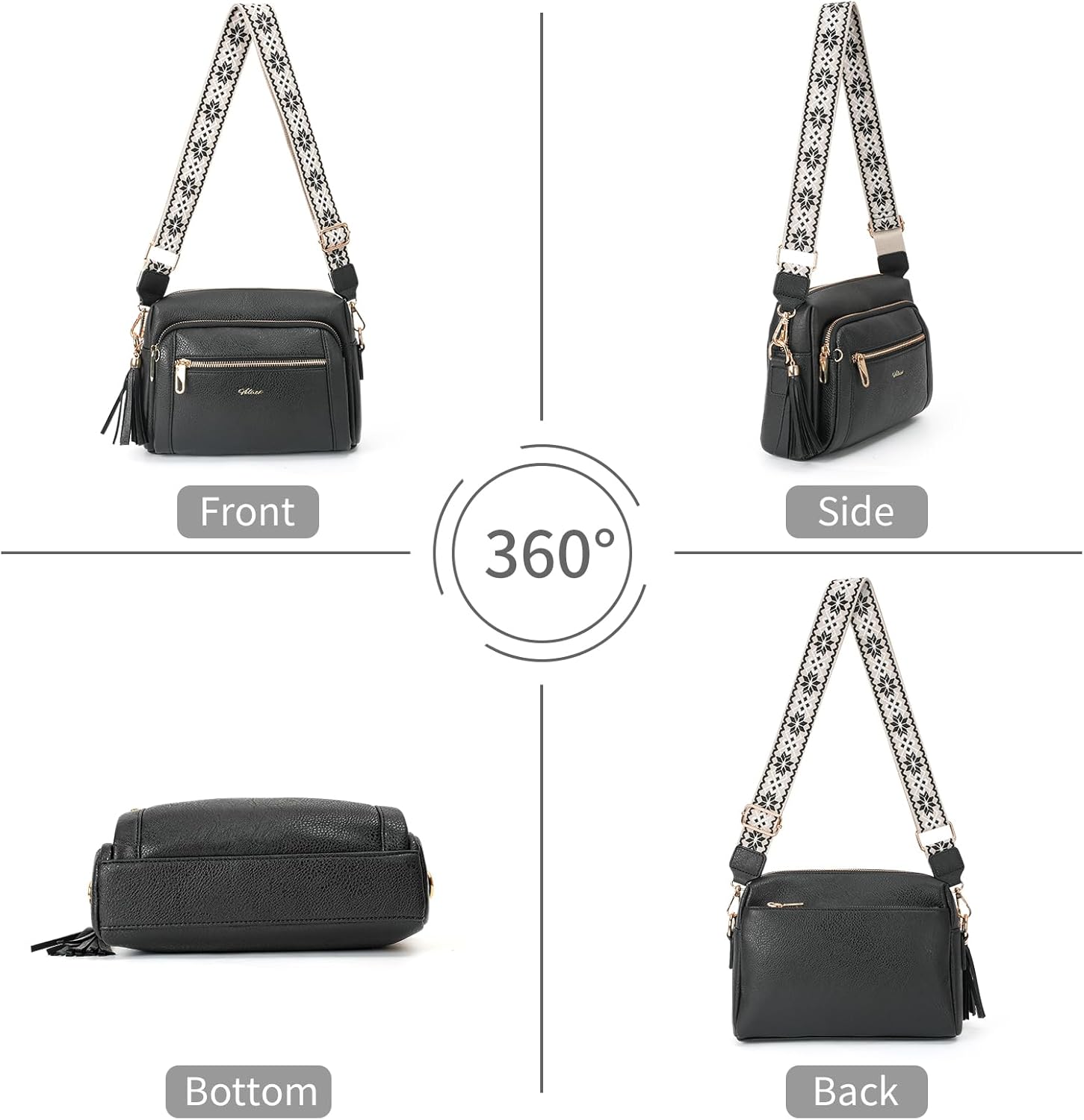 HILAEX Women's Cross Body Bags, Crossbody Bags for Women with Anti-Theft Function 4 Zip Compartments Women Shoulder Handbags with Adjustable Wide Strap