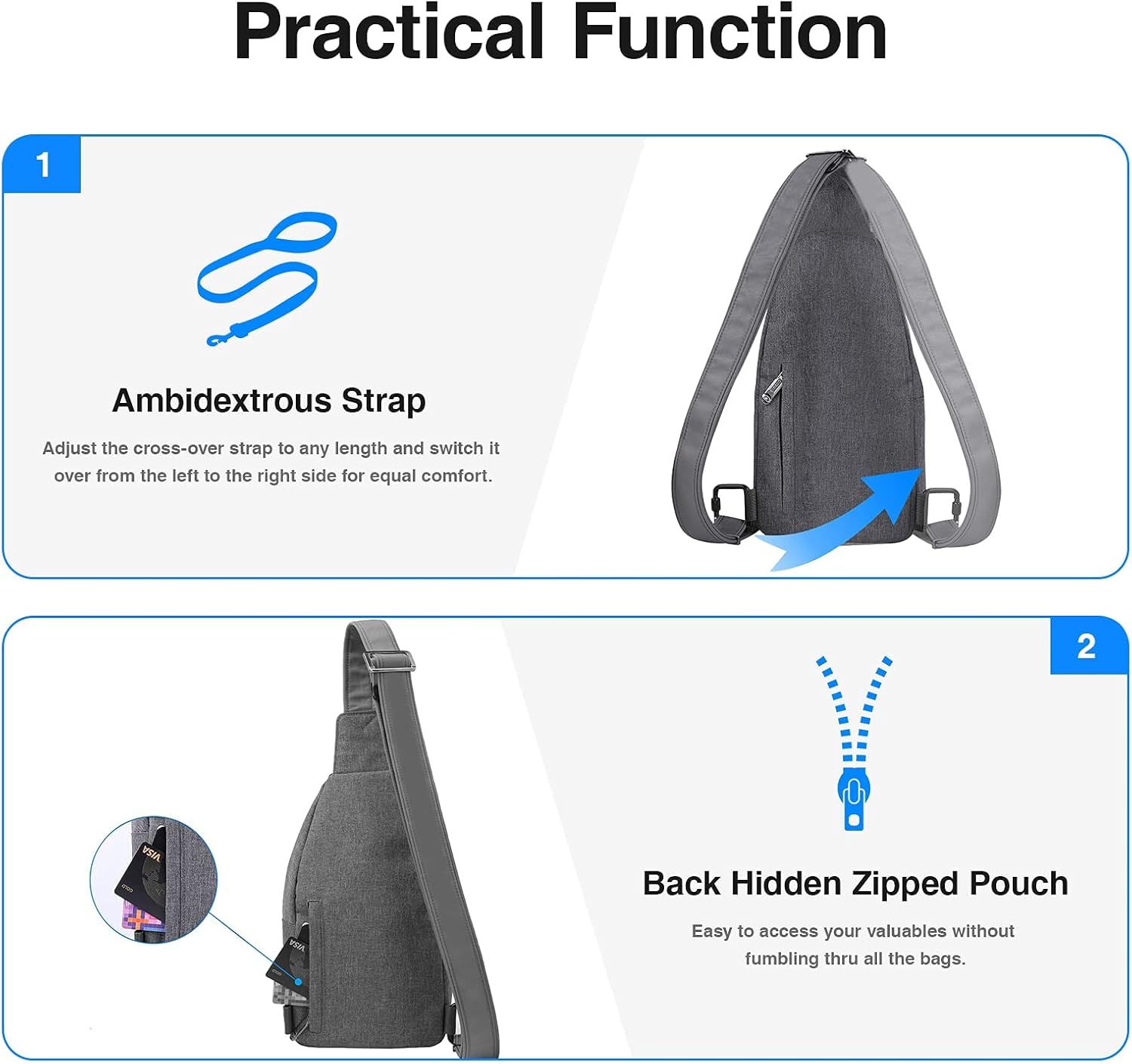 Waterfly Anti-Theft Backpack Crossbody Sling Bag Small Multipurpose Daypack for Men Women