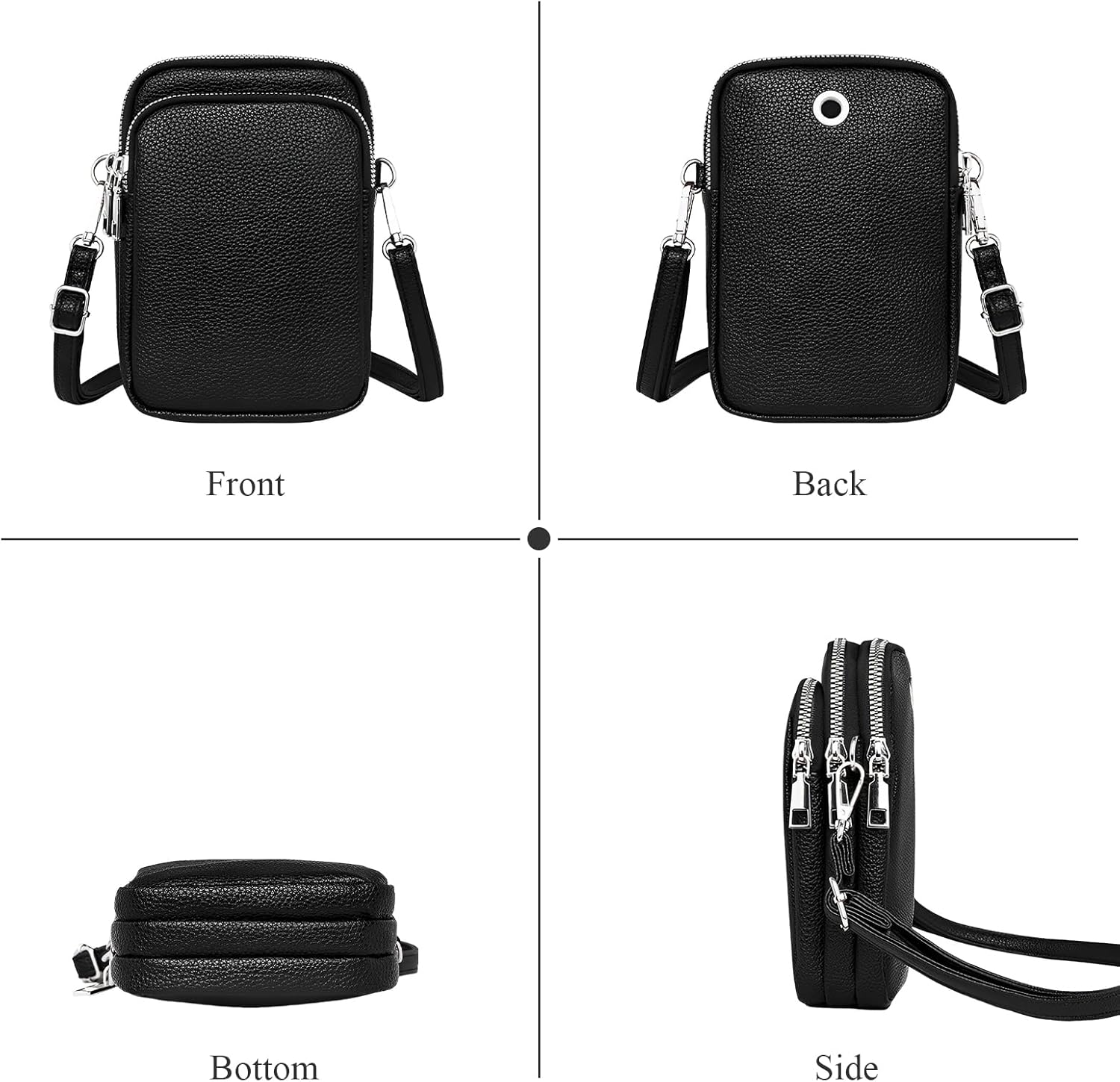 Soft Vegan Leather Phone Crossbody Bag for Women 3 Layer Zipper Pockets Cell Phone Purse Wallet Mini Shoulder Handbags with Adjustable Strap