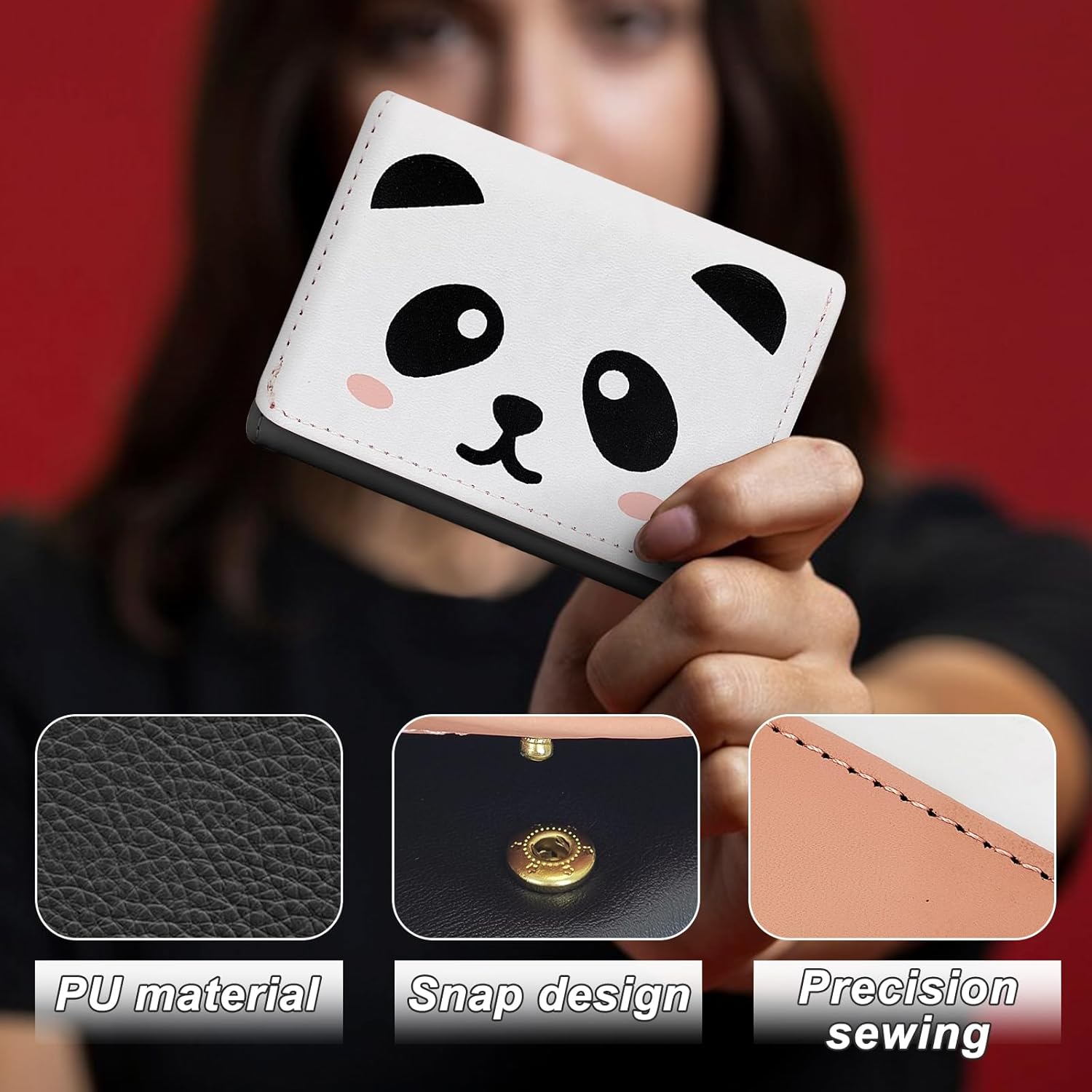 FuninCrea Small Ladies Purse Cute Panda Wallet for Women and Girls, PU Leather Women Wallet with 7 Card Slots and ID Windows, Womens Purse for Card, ID Card, Photo, Cash (Pink Panda)