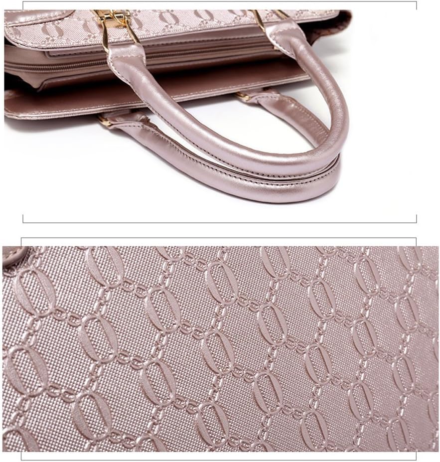 Women PU Leather Handbag Top Handle bag Messenger Bag Shoulder Bag Tote Bag Card Purse in Gold (4 Pcs Set)