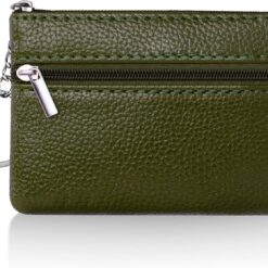 Coin Purse Leather Zipper Wallet Card Holder Key Case Women Mini Wallet, with 2 Compartments & Keychain, Small & Lightweight, Easy to Carry, 12 * 8 CM,Green