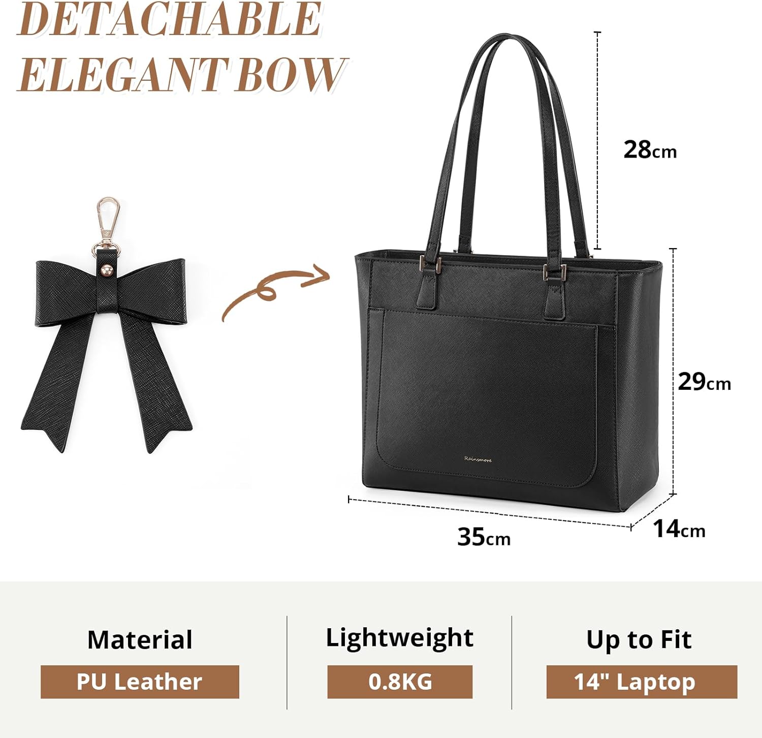 RAINSMORE Tote Bags for Women Large Handbags for Women Waterproof PU Leather Shoulder Bag Ladies Tote Bag with Zip Handbag for School Work Travel Daily Black