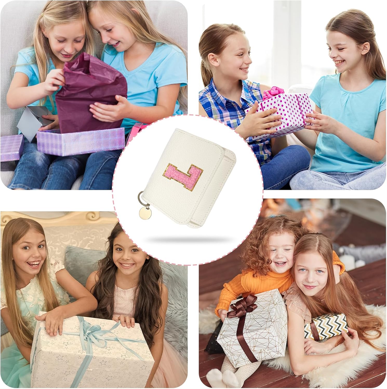 Girls Wallet, Initial Women's Wallets, White Small Wallet for Kids with 5 Card Slots Holder, Personalised Purses Gifts for Girls and Women, Birthday Gift, Christmas Gifts, Travelling Wallets Gift (L)