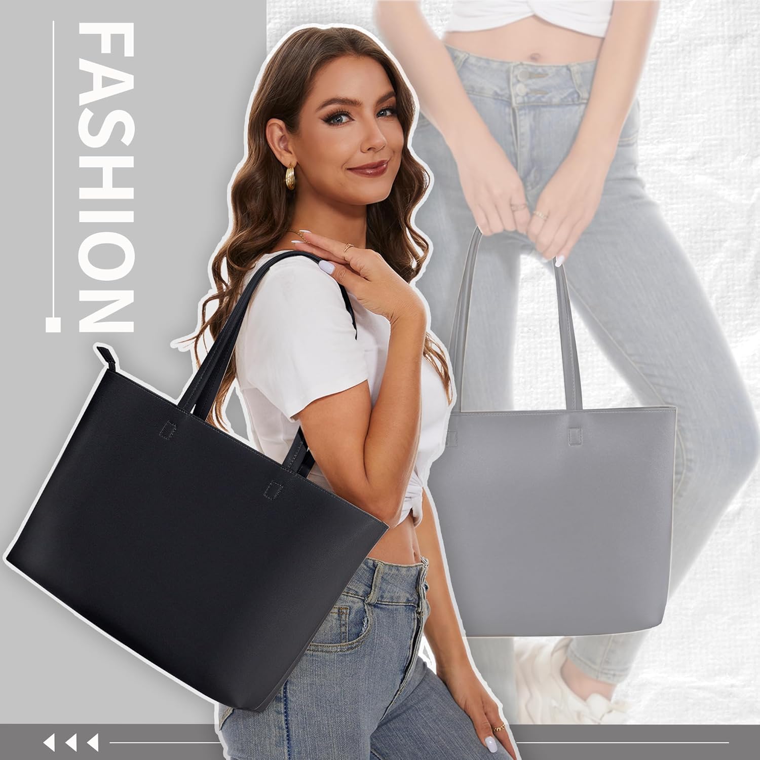 KALIDI Tote Bag Handbags for Women Large shoulder bag with Zipper Waterproof PU Women's Totes Ladies Bag for Work School Travel Daily Use