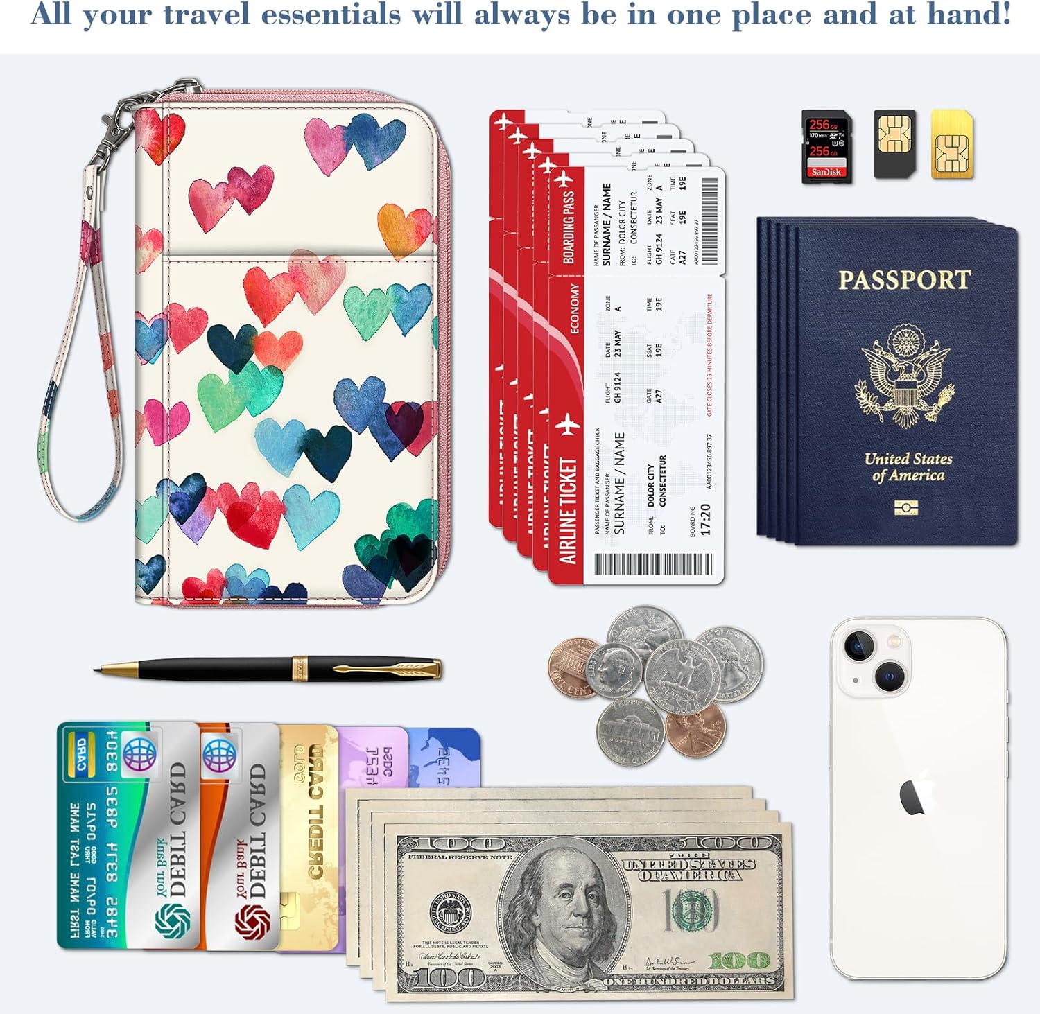 FINTIE Passport Holder Travel Wallet for Family, RFID Blocking Travel Document Organizer Clutch Bag for Passports, Business Cards, Credit Cards, Boarding Passes