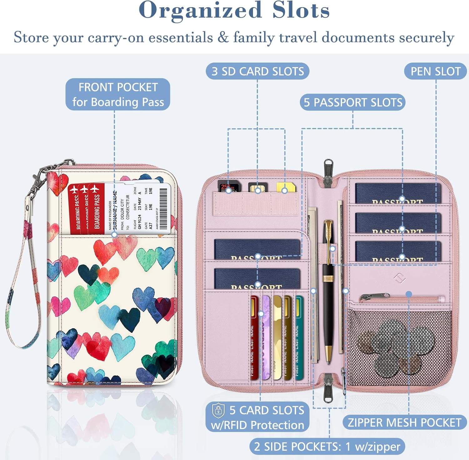 FINTIE Passport Holder Travel Wallet for Family, RFID Blocking Travel Document Organizer Clutch Bag for Passports, Business Cards, Credit Cards, Boarding Passes