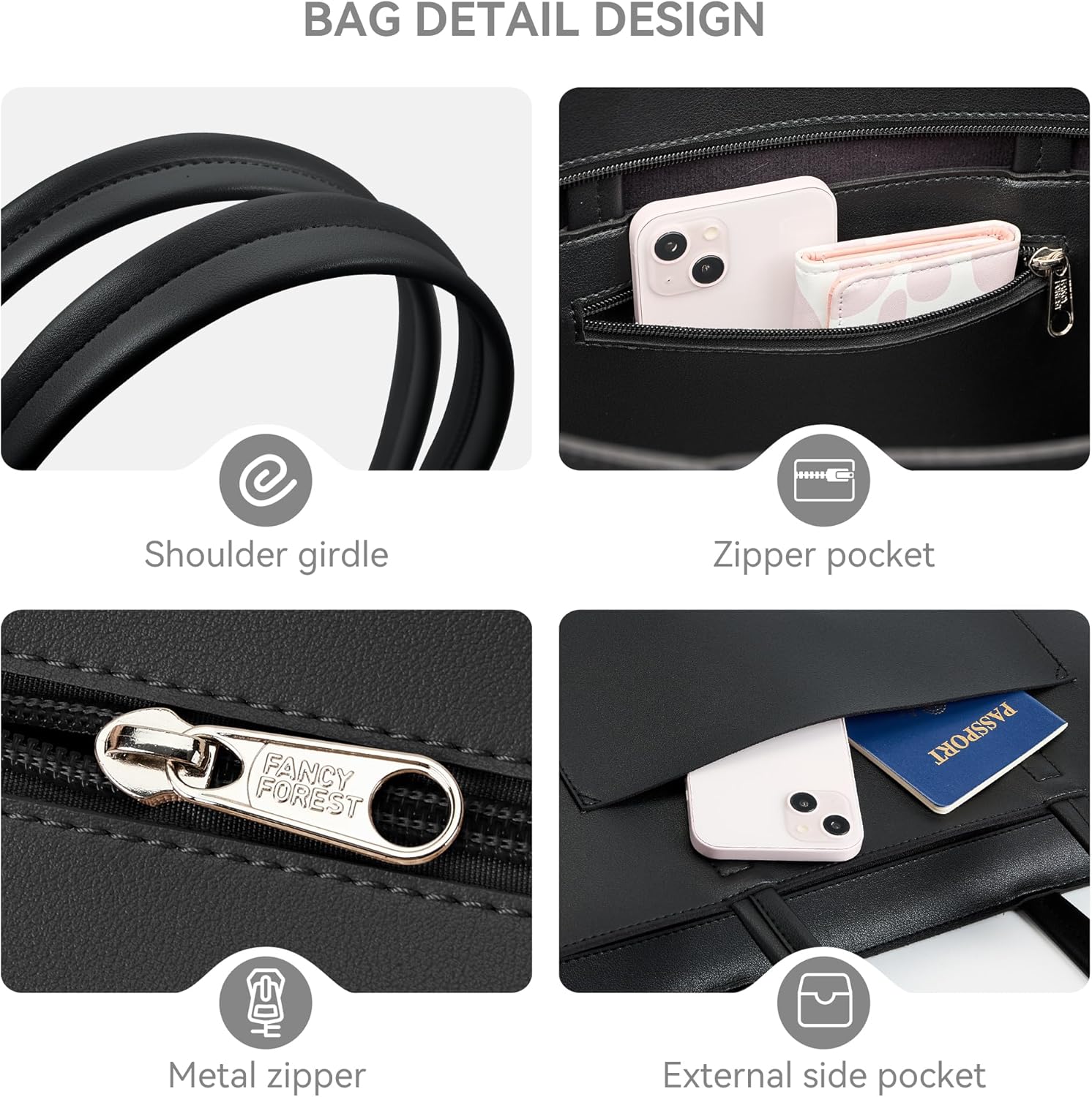 KALIDI Women'S Large Leather Tote Bags For Work School, Featuring Metal Zip Fasteners And Pockets