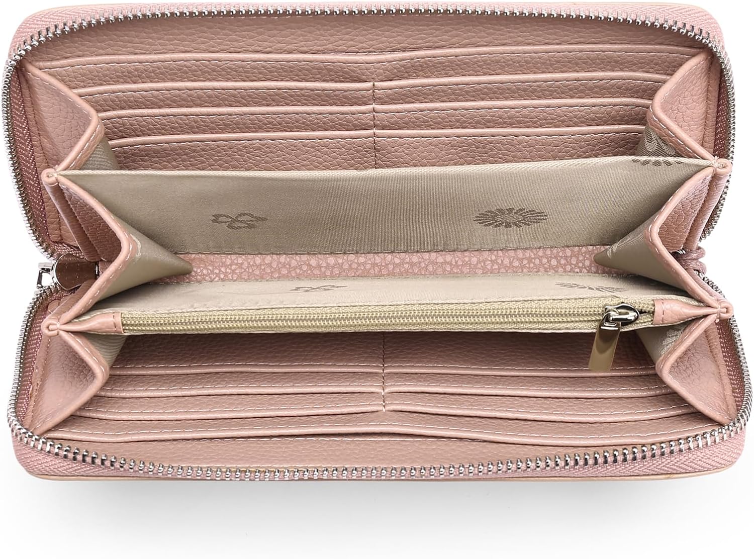 GOIACII Leather Women's Wallets, Large Capacity Long Ladies Purse Card Holder Purse for Women with RFID Blocking and Detachable Wrist Pink