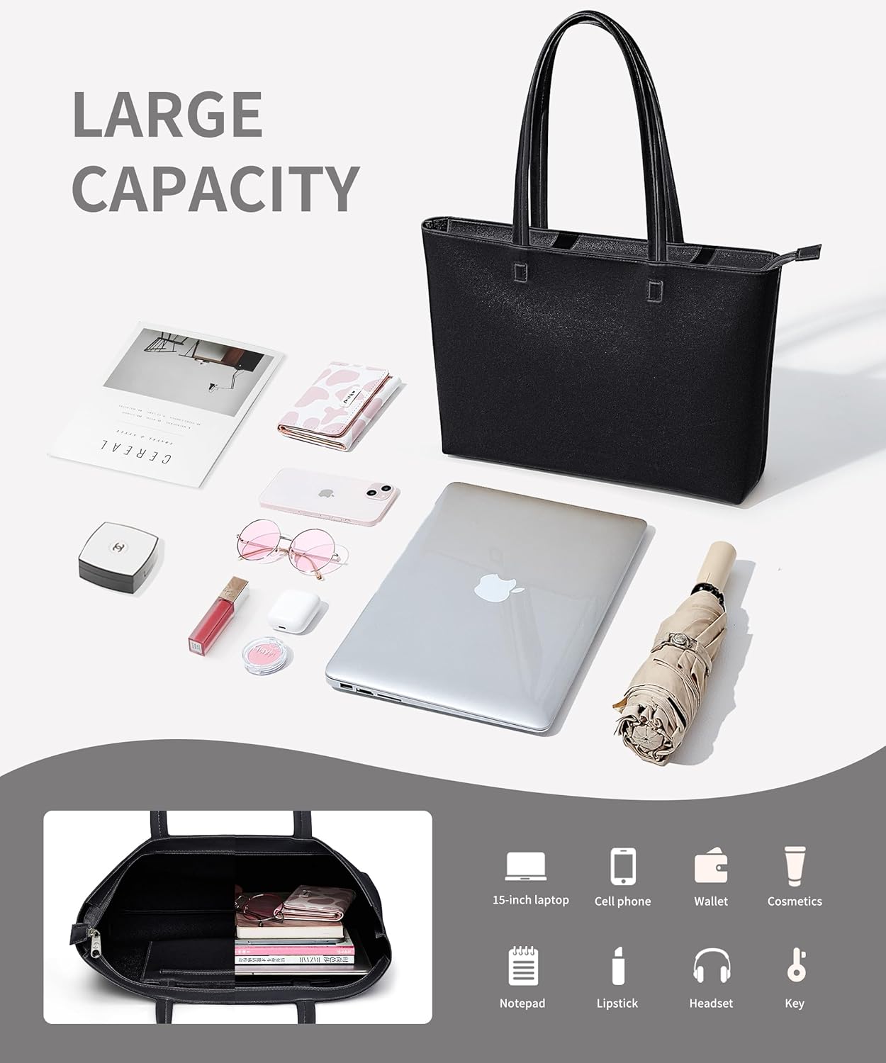 KALIDI Tote Bag Handbags for Women Large shoulder bag with Zipper Waterproof PU Women's Totes Ladies Bag for Work School Travel Daily Use